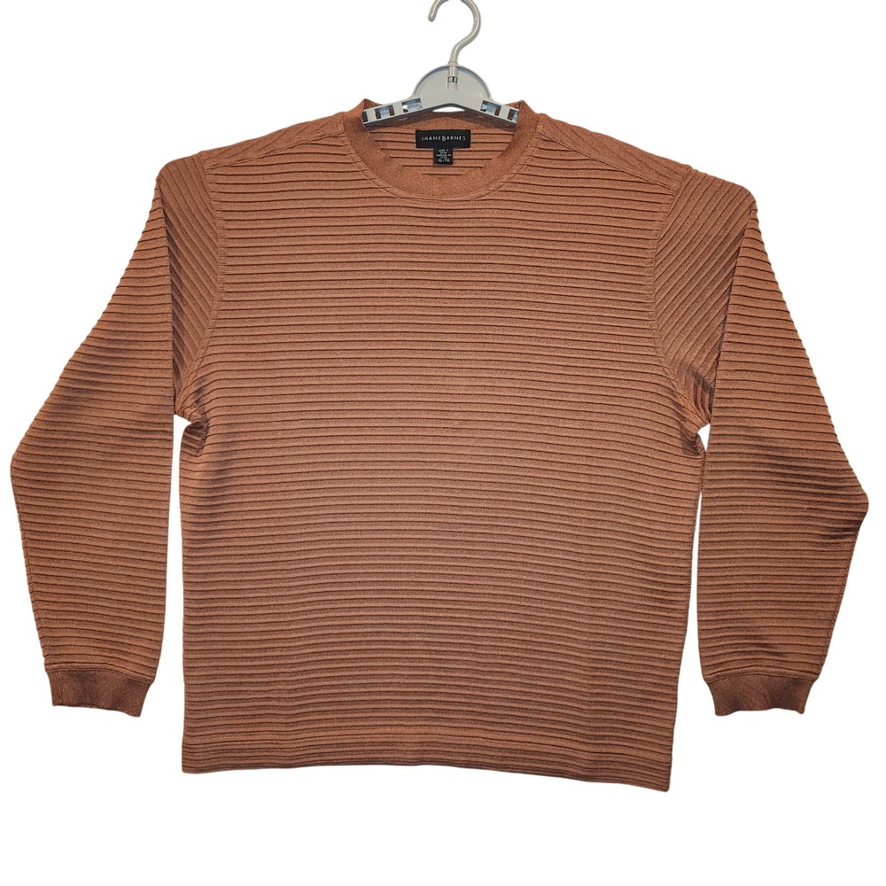 Jhane Barnes Mens XL Silk Blend Ribbed Crewneck‎ Sweater Copper Brown 58122C07 - Picture 3 of 10